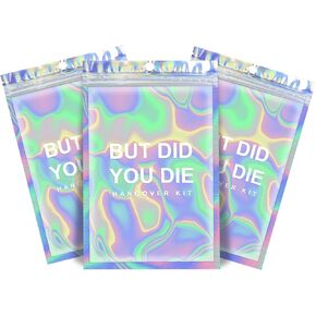 Fcuadro Hangover Kit Bags 20Pcs DID YOU DIE Holographic Hang Over Recovery Bags Bachelorette Party Supplies Gift Bag for Bach Party Favors 5X7 (DID YOU DIE)