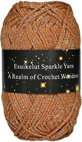 Caramel Sparkly Knitting Yarn, 1.5mm Round Hollow Yarn with Silver Sparkling, Silver Metallic Crochet Thread in Saudi Arabia