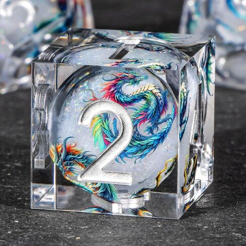 OUKELANWO Resin Sharp Edge DND Dice Set, Liquid Core Dice Set for Role Playing Game, 7pcs White Gold Polyhedral D and D Dice with Gift Box D20 D12 D10 D8 D6 D4 in Saudi Arabia