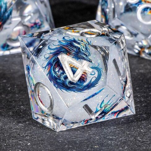 OUKELANWO Resin Sharp Edge DND Dice Set, Liquid Core Dice Set for Role Playing Game, 7pcs White Gold Polyhedral D and D Dice with Gift Box D20 D12 D10 D8 D6 D4 in Saudi Arabia