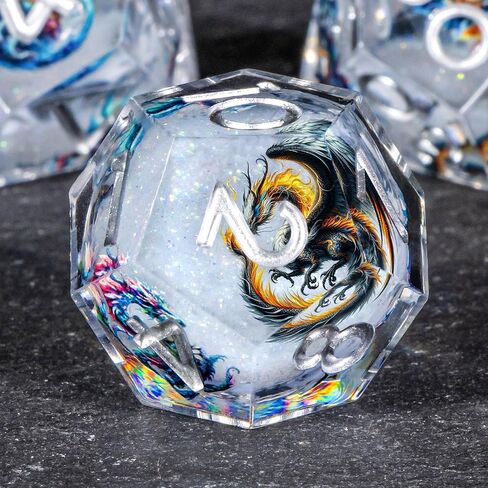 OUKELANWO Resin Sharp Edge DND Dice Set, Liquid Core Dice Set for Role Playing Game, 7pcs White Gold Polyhedral D and D Dice with Gift Box D20 D12 D10 D8 D6 D4 in Saudi Arabia