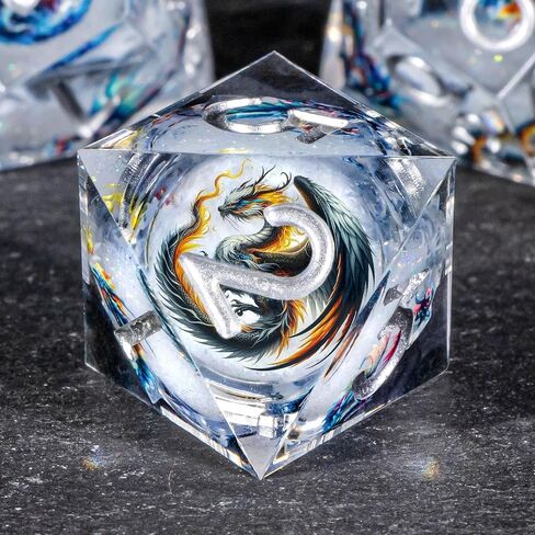 OUKELANWO Resin Sharp Edge DND Dice Set, Liquid Core Dice Set for Role Playing Game, 7pcs White Gold Polyhedral D and D Dice with Gift Box D20 D12 D10 D8 D6 D4 in Saudi Arabia