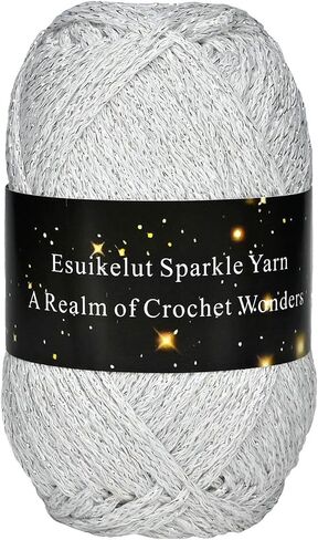 Caramel Sparkly Knitting Yarn, 1.5mm Round Hollow Yarn with Silver Sparkling, Silver Metallic Crochet Thread in Saudi Arabia