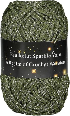 Caramel Sparkly Knitting Yarn, 1.5mm Round Hollow Yarn with Silver Sparkling, Silver Metallic Crochet Thread in Saudi Arabia