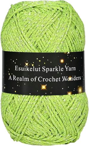 Caramel Sparkly Knitting Yarn, 1.5mm Round Hollow Yarn with Silver Sparkling, Silver Metallic Crochet Thread in Saudi Arabia