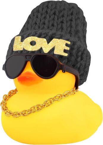 wonuu Car Dashboard Rubber Ducks Saint Valentine's Day Decorations, Christmas Eve Rubber Ducky for Car Ornament Cute Duck with Love Knit Hat, Glasses, Necklace, Black in Saudi Arabia