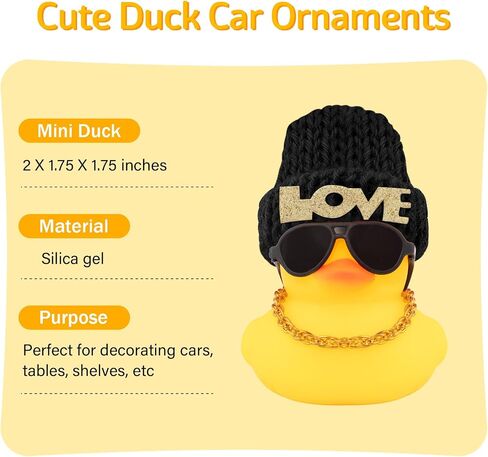 wonuu Car Dashboard Rubber Ducks Saint Valentine's Day Decorations, Christmas Eve Rubber Ducky for Car Ornament Cute Duck with Love Knit Hat, Glasses, Necklace, Black in Saudi Arabia