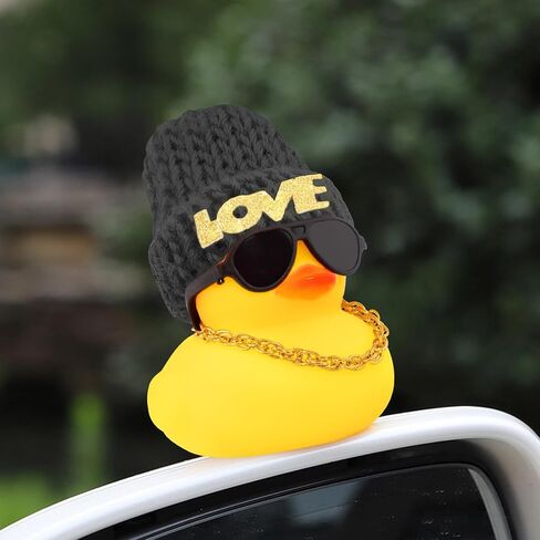 wonuu Car Dashboard Rubber Ducks Saint Valentine's Day Decorations, Christmas Eve Rubber Ducky for Car Ornament Cute Duck with Love Knit Hat, Glasses, Necklace, Black in Saudi Arabia