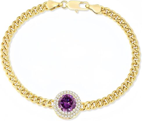 Gemsme Link Bracelet for Women 18K Yellow Gold Plated Birthstone Bracelet Cuban Link Chain Bracelets Cubic Zirconia Stone Hypoallergenic/ 7 Inch in Kuwait