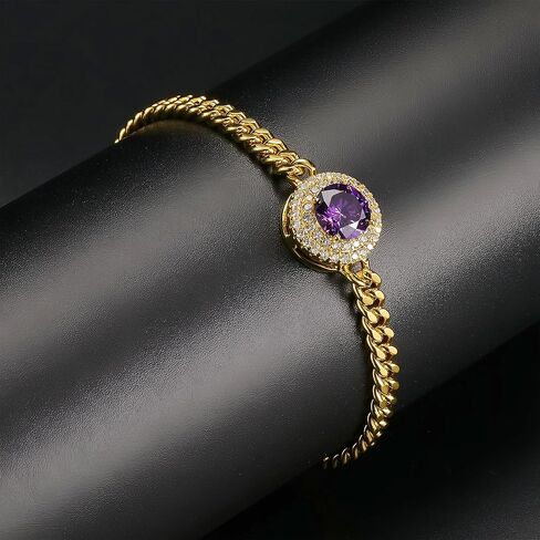 Gemsme Link Bracelet for Women 18K Yellow Gold Plated Birthstone Bracelet Cuban Link Chain Bracelets Cubic Zirconia Stone Hypoallergenic/ 7 Inch in Kuwait