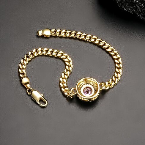 Gemsme Link Bracelet for Women 18K Yellow Gold Plated Birthstone Bracelet Cuban Link Chain Bracelets Cubic Zirconia Stone Hypoallergenic/ 7 Inch in Kuwait