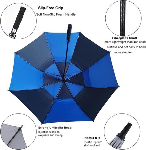 golf umbrella large size 68 inches air vent double canopy windproof automatic straight rain umbrellas (black) in Kuwait