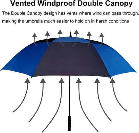 golf umbrella large size 68 inches air vent double canopy windproof automatic straight rain umbrellas (black) in Kuwait