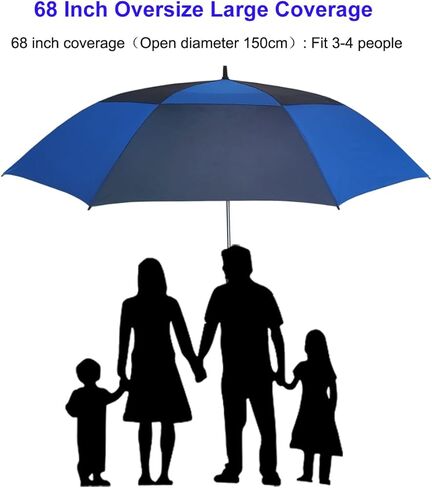 golf umbrella large size 68 inches air vent double canopy windproof automatic straight rain umbrellas (black) in Kuwait