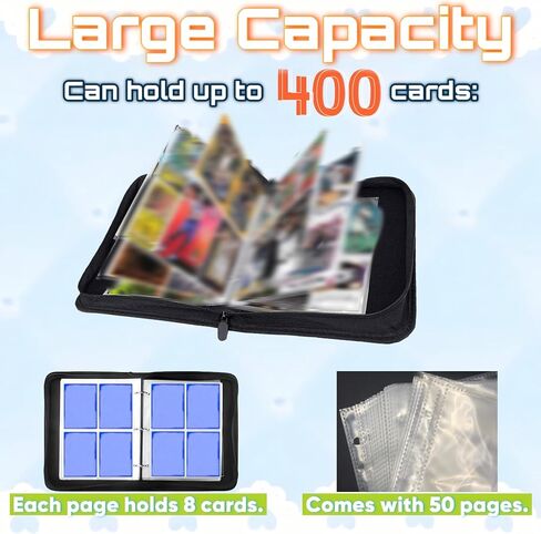 Trading Card Binder, 4 Pockets 400 Cards Holder with 50 Removable Sleeves Card Book Card Organizer for Game Cards Sports Cards Album Gifts for Card Collectors in Saudi Arabia
