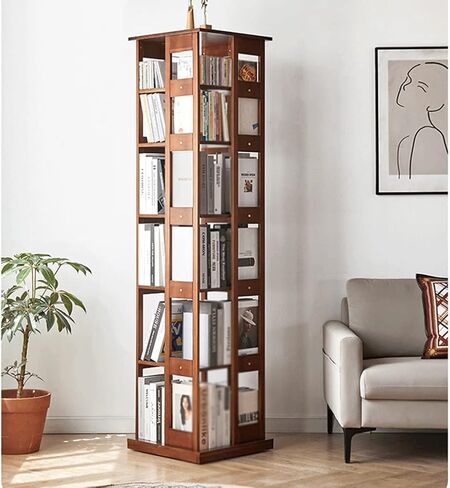 Solid Wood Bookshelf for Living Room Furniture Minimalist Household Floor Book Shelf Light Swivel Bookcase(Black) in Saudi Arabia
