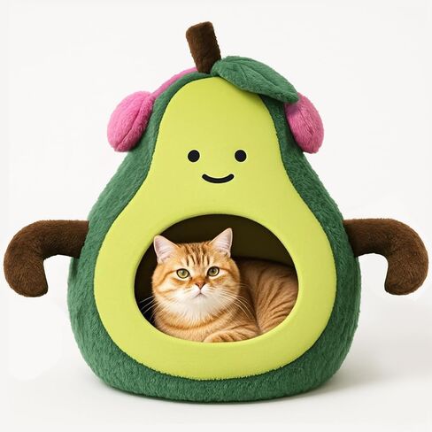 Cute Cat Beds for Indoor Cats, Small Dog Beds, Soft Washable Pet Beds for Kitten and Puppy, Funny Avocado Cat Cave, 19 Inches in Saudi Arabia