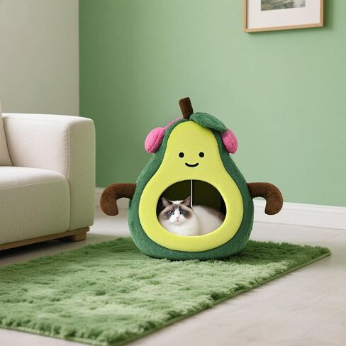 Cute Cat Beds for Indoor Cats, Small Dog Beds, Soft Washable Pet Beds for Kitten and Puppy, Funny Avocado Cat Cave, 19 Inches in Saudi Arabia