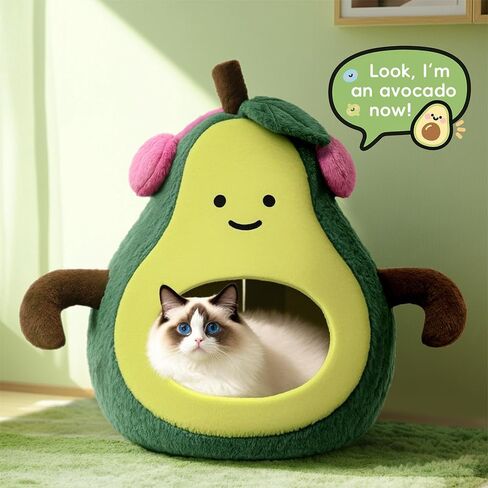 Cute Cat Beds for Indoor Cats, Small Dog Beds, Soft Washable Pet Beds for Kitten and Puppy, Funny Avocado Cat Cave, 19 Inches in Saudi Arabia