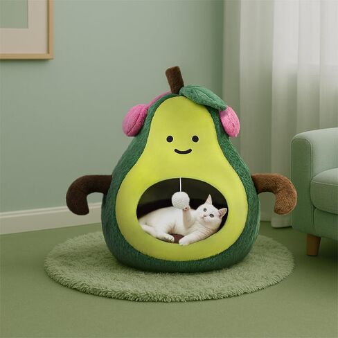 Cute Cat Beds for Indoor Cats, Small Dog Beds, Soft Washable Pet Beds for Kitten and Puppy, Funny Avocado Cat Cave, 19 Inches in Saudi Arabia