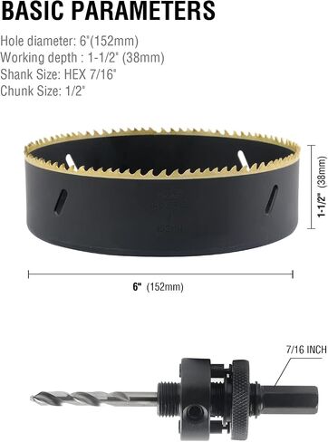 BINOTA M42 Bi-Metal Hole Saw, 162mm-6-3/8", for Metal, Wood, Plywood, PVC, Gypsum, Composite, Stainless Steel Plate in Saudi Arabia
