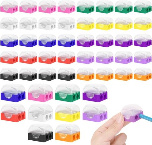Aodaer 60 Pieces Pencil Sharpener Manual Dual Holes Pencil Sharpeners with Lid Handheld Colored Pencil Sharpeners Bulk for Classroom School Office Home in Saudi Arabia