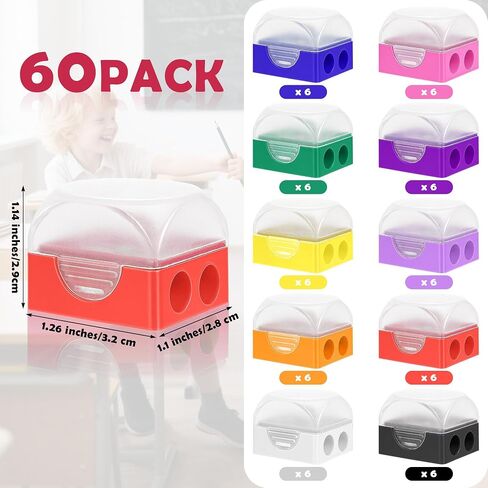 Aodaer 60 Pieces Pencil Sharpener Manual Dual Holes Pencil Sharpeners with Lid Handheld Colored Pencil Sharpeners Bulk for Classroom School Office Home in Saudi Arabia
