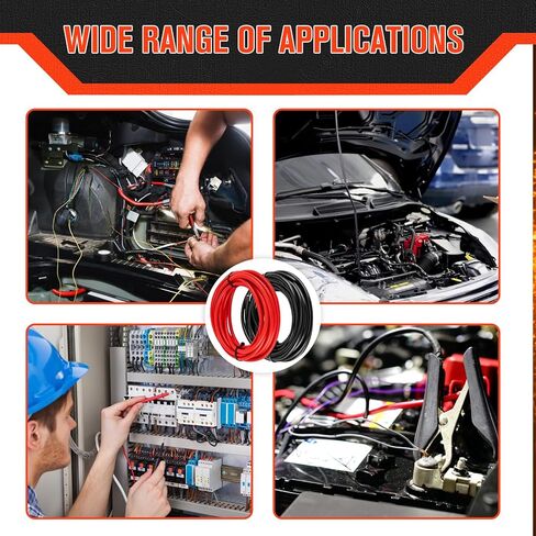 6 سلك قياس 6 سلك AWG، كابل بطارية 6 قياس 20 قدم أسود + 20 قدم أحمر سلك بحري 6 قياس، كابل لحام أسلاك نحاسية 6 قياس قياسي مع موصلات طرفية لعروات الأسلاك وأنبوب الانكماش الحراري in Kuwait