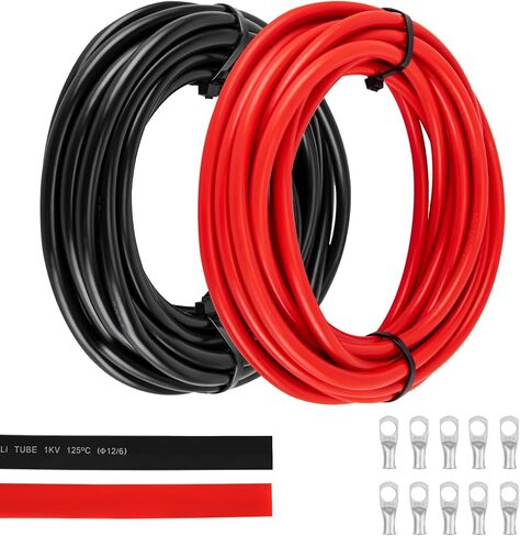 6 سلك قياس 6 سلك AWG، كابل بطارية 6 قياس 20 قدم أسود + 20 قدم أحمر سلك بحري 6 قياس، كابل لحام أسلاك نحاسية 6 قياس قياسي مع موصلات طرفية لعروات الأسلاك وأنبوب الانكماش الحراري in Kuwait