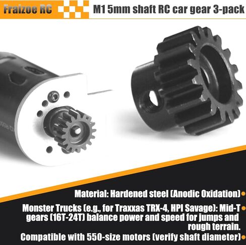 M1 Gear 15T 5mm Bore 3-Pack – High-Precision Hardened Steel Motor Pinion Gear for 1/8 1/10 RC Crawler, Monster Truck, Short Course Truck & Boat (Compatible with Traxxas Axial, FMS, HSP Redcat Losi) in Kuwait