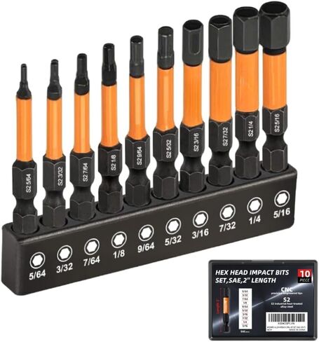 Impact Hex Head Allen Wrench Drill Bit Set 20pcs (Metric&SAE), 1/4" Hex-Shank S2 Steel Hex Bits Set, CNC Machined Tips with Magnetism, 2'' Long with Storage Box in Saudi Arabia