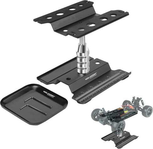 Aluminum RC Car Work Stand with 360°Rotation Lift & Screw Tray, Repair Workstation for 1/10 1/12 1/16 Scale Crawler Monster Truck Buggy, Compatible with RC Accessories (Black) in Saudi Arabia