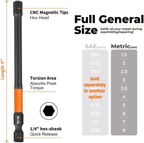 طقم لقم مثقاب سداسي الرأس Impact Hex Head Allen 20 قطعة (متري وSAE)، مجموعة لقم سداسية فولاذية 1/4 بوصة سداسية الشكل S2، أطراف آلية CNC مع مغناطيسية، بطول 2 بوصة مع صندوق تخزين in Kuwait
