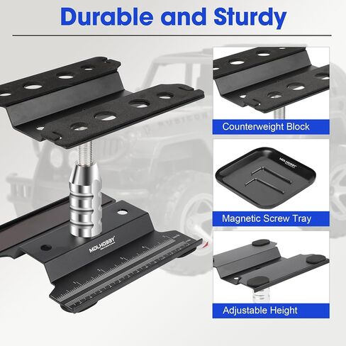 Aluminum RC Car Work Stand with 360°Rotation Lift & Screw Tray, Repair Workstation for 1/10 1/12 1/16 Scale Crawler Monster Truck Buggy, Compatible with RC Accessories (Black) in Saudi Arabia