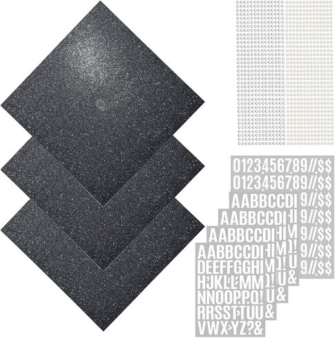 Graduation Cap Decorations - Glitter Paper, Letter Stickers, Self Adhesive Pearl and Diamond Strips for Grad Cap Topper, Black in Kuwait