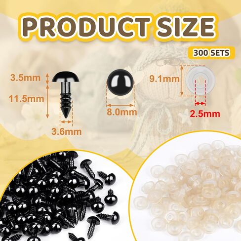 400Pcs Safety Eyes for Crochet Eyes Amigurumi， 14mm Safety Eyes for Stuffed Animals, 200pcs Washers whth 200pcs Plastic Craft Eyes for Crocheting Doll Eyes Making in Kuwait
