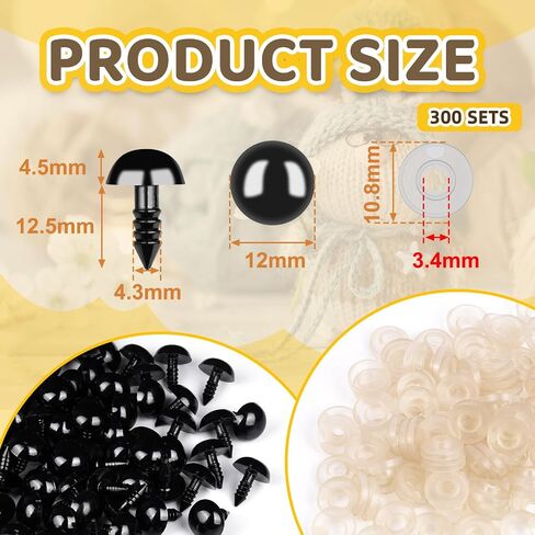 400Pcs Safety Eyes for Crochet Eyes Amigurumi， 14mm Safety Eyes for Stuffed Animals, 200pcs Washers whth 200pcs Plastic Craft Eyes for Crocheting Doll Eyes Making in Kuwait