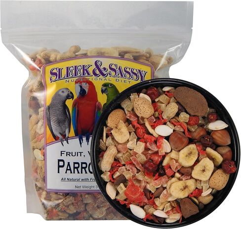 SLEEK & SASSY Fruit, Veggie, Nut Parrot Treat Perfect for Large Conures, Amazons, African Greys, Cockatoos, Pionus-Parrots & Macaws (8 oz.) in Kuwait