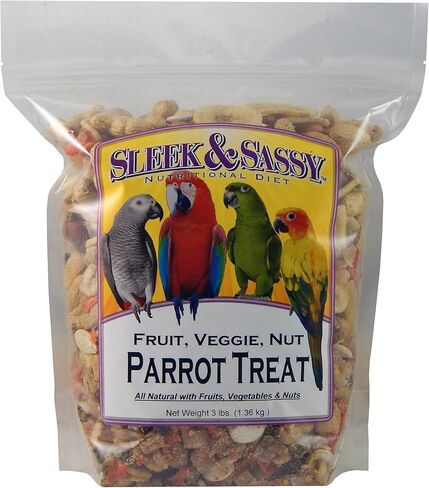 SLEEK & SASSY Fruit, Veggie, Nut Parrot Treat Perfect for Large Conures, Amazons, African Greys, Cockatoos, Pionus-Parrots & Macaws (8 oz.) in Kuwait