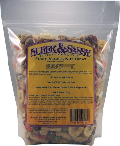 SLEEK & SASSY Fruit, Veggie, Nut Parrot Treat Perfect for Large Conures, Amazons, African Greys, Cockatoos, Pionus-Parrots & Macaws (8 oz.) in Kuwait