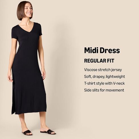Amazon Essentials Women's Jersey V-Neck Short Sleeve Midi Length Dress in Saudi Arabia