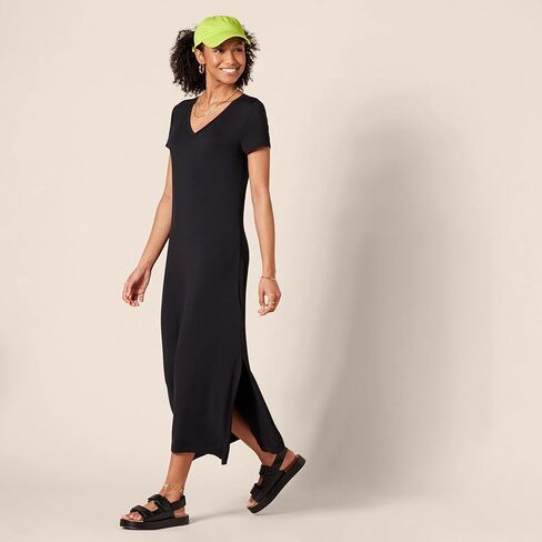 Amazon Essentials Women's Jersey V-Neck Short Sleeve Midi Length Dress in Saudi Arabia