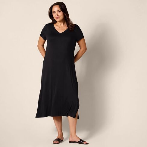 Amazon Essentials Women's Jersey V-Neck Short Sleeve Midi Length Dress in Saudi Arabia