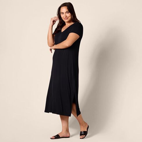 Amazon Essentials Women's Jersey V-Neck Short Sleeve Midi Length Dress in Saudi Arabia