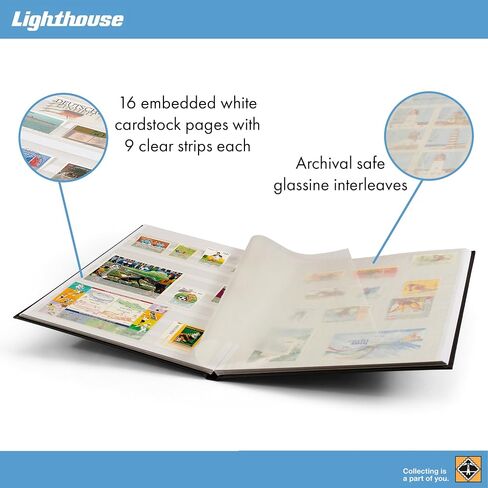 Lighthouse - "Basic" Cover Cover Stockbook for Atts - 16 White Cardstock 9 "X12" (A4) مع شرائح زجاجية - أخضر in Saudi Arabia