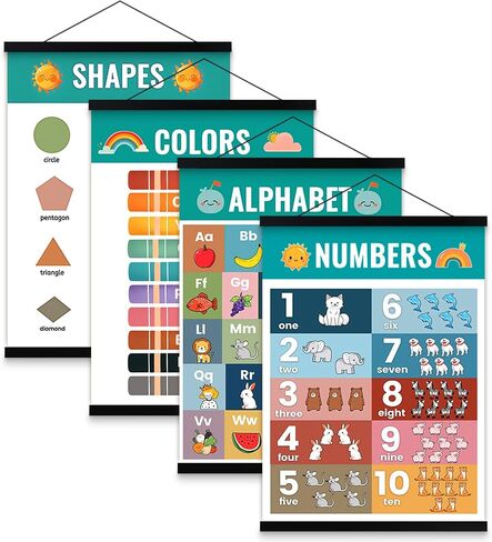 Benjia Alphabet Numbers Color Shape poster hanger frame Set of 4, 12x16 inch for Boys Girls Preschool Educational Learning Poster Wall Decor Nursery Classroom Playroom Toddler Bedroom Kids room in Saudi Arabia