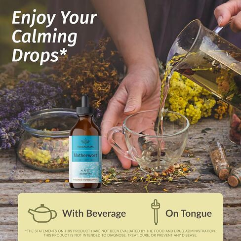 HERBAMAMA Motherwort Tincture - Calming Drops for Women's Wellness - Motherwort Herb Extract Vegan Women's Supplements - Alcohol & Sugar-Free, 56-Day Supply in Kuwait