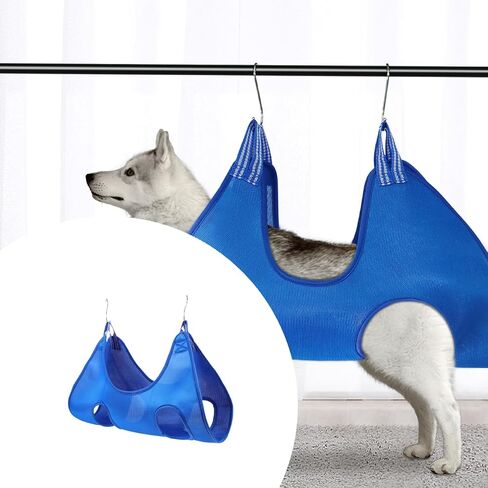 BESPORTBLE Breathable Blue Pet Hammock for Cats and Dogs Elevated Grooming Bed for Easy Nail Trimming Strong Support for Various Pet Sizes Conveniently Suspended with Metal Grommets in Kuwait