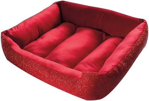 Pet Bed, Sparkling Rhinestones, Soft, Comfortable Velvet, for Lounging Dogs, Cats, Pets, Red, Small, Sold Individually in Saudi Arabia