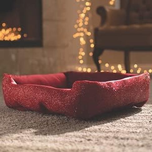 Pet Bed, Sparkling Rhinestones, Soft, Comfortable Velvet, for Lounging Dogs, Cats, Pets, Red, Small, Sold Individually in Saudi Arabia